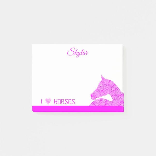 A Pink Arabian Horse Head Cute Girly Personalised Post-it Notes (Front)