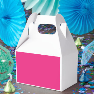 a pink background with a black border favour box