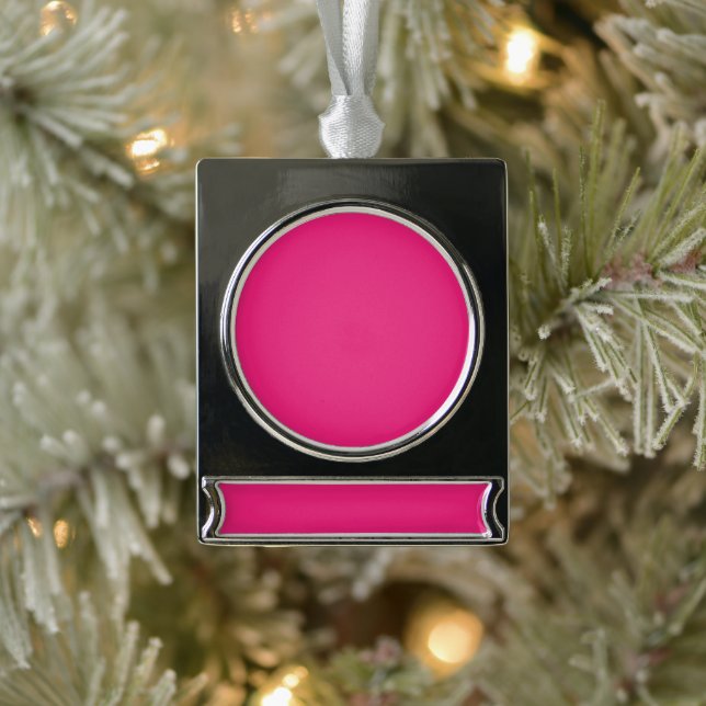 a pink background with a black border silver plated banner ornament (Tree)
