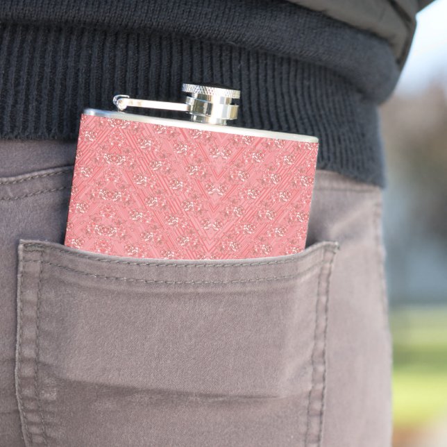 a pink background with a pattern in the middle_ hip flask (In Situ)