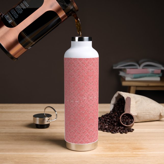 a pink background with a pattern in the middle_ water bottle (Coffee)