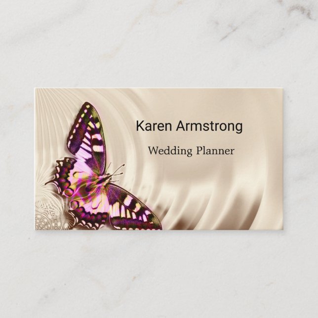 A pink butterfly on a cream satin background business card (Front)