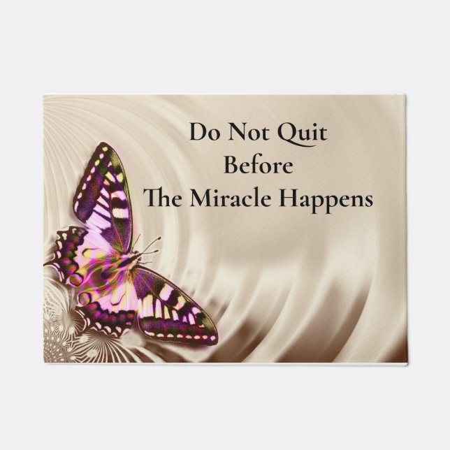 A pink butterfly on a cream satin background doormat (Front)