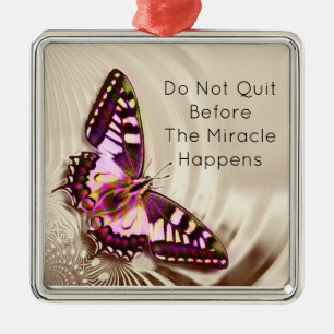 A pink butterfly on a cream satin background metal tree decoration