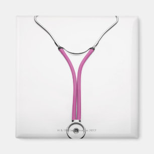 A pink doctors stethoscope displaying the symbol magnet
