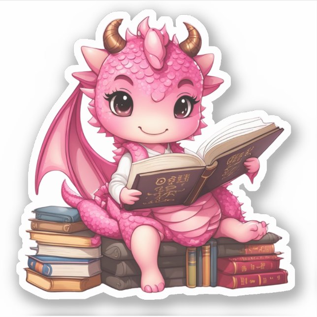 A Pink Dragon Reading Sticker (Front)