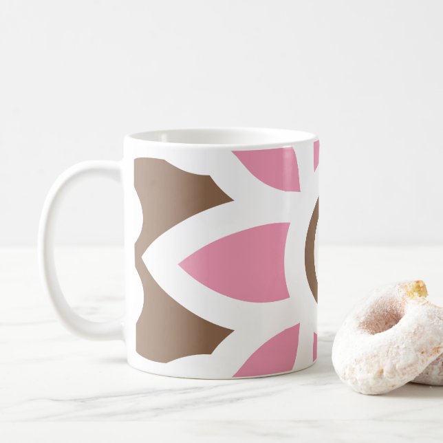 a pink flower on a brown background coffee mug (With Donut)
