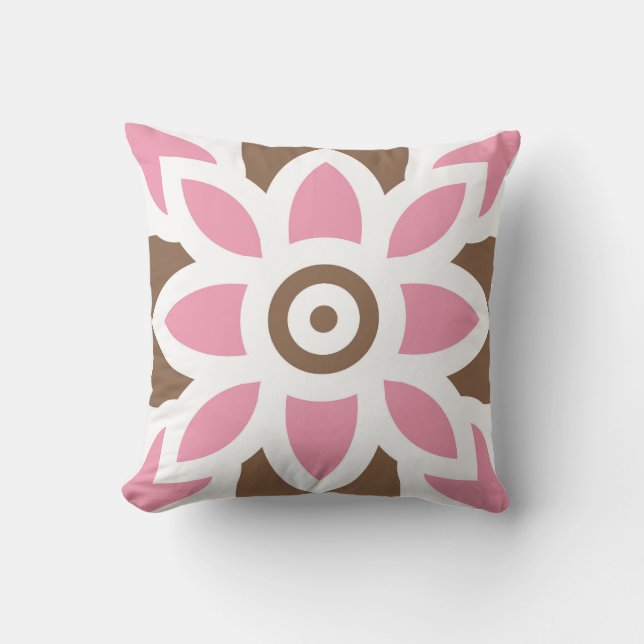 a pink flower on a brown background cushion (Front)