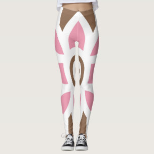 a pink flower on a brown background leggings