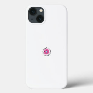 a pink flower with a blue centre on a white backgr iPhone 13 case