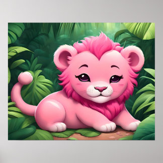 A Pink Lion Cub in the Jungle Poster