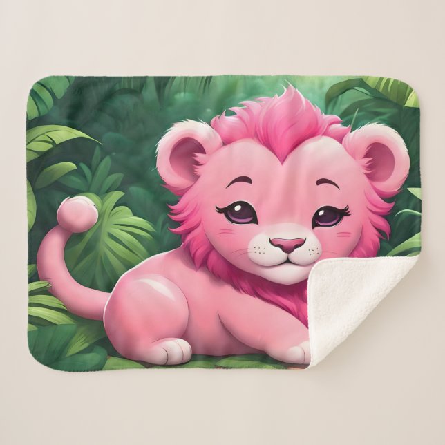 A Pink Lion Cub in the Jungle Sherpa Blanket (Front (Horizontal))