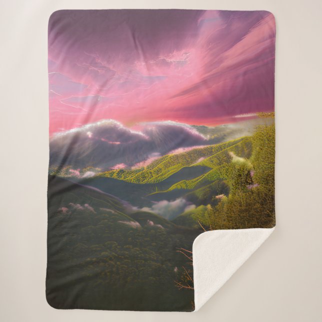 A Pink Luminous Sunrise Sherpa Blanket (Front)