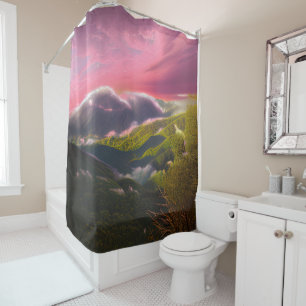 A Pink Luminous Sunrise Shower Curtain