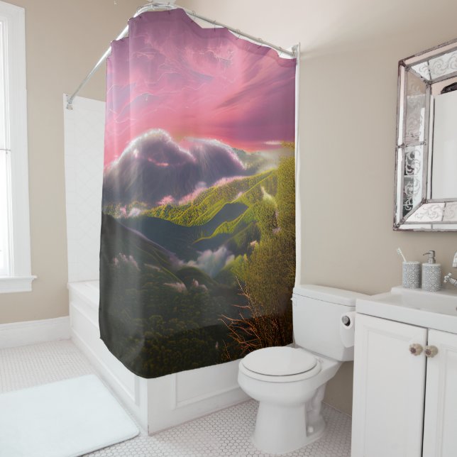A Pink Luminous Sunrise Shower Curtain (In Situ)