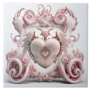 A pink octopus tile with a heart in the center