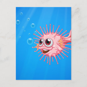 A pink puffer fish in the ocean postcard
