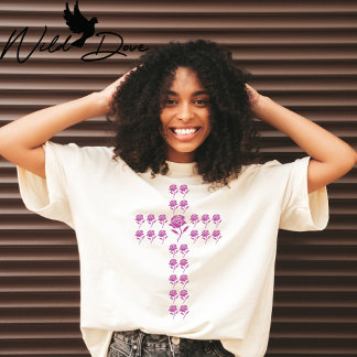 A pink rose cross T-Shirt