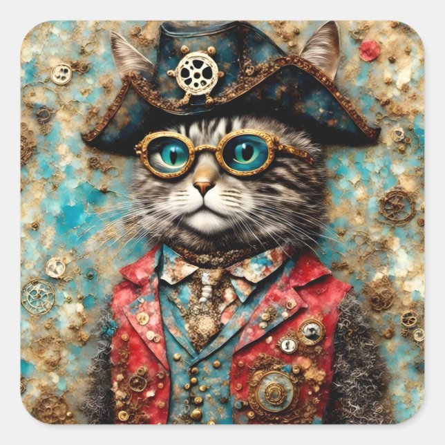 A Pirate Cat Square Sticker (Front)