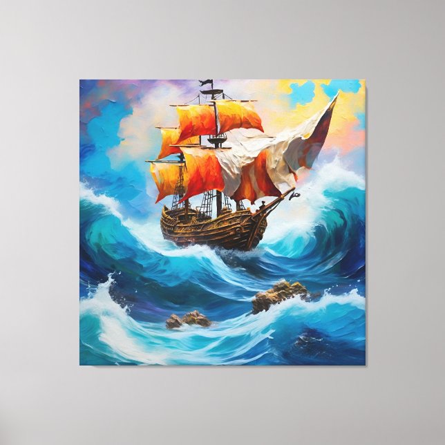 A Pirate Ship Trapped in a Wave of Water Canvas Print (Front)