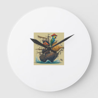 a pirate ship with a parrot large clock