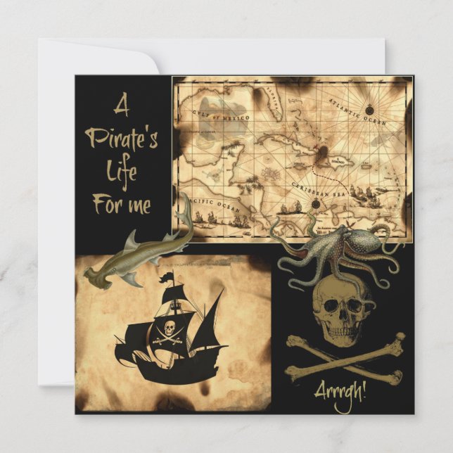 A Pirate's Life For Me Caribbean Treasure Map Invitation (Front)