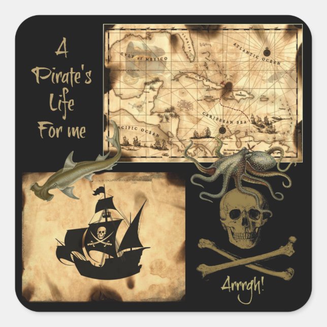 A Pirate's Life For Me Caribbean Treasure Map Square Sticker (Front)