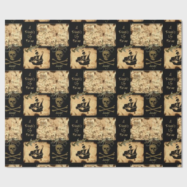 A Pirate's Life For Me Caribbean Treasure Map Wrapping Paper (Flat)