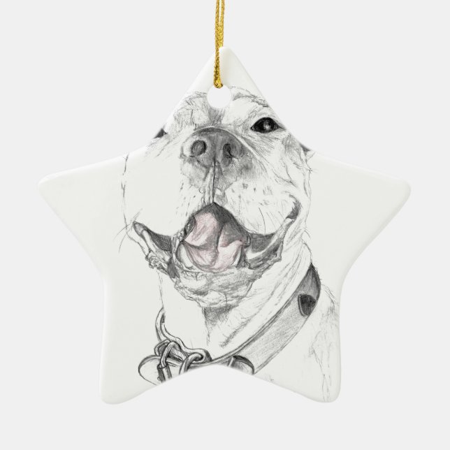 A Pit Bull Smile Ceramic Tree Decoration (Front)