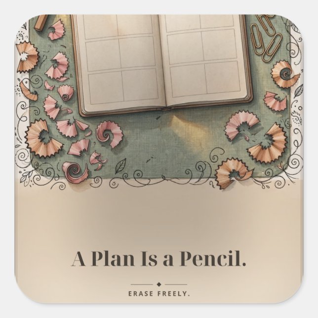 A Plan Is a Pencil Planner Desk Tee Square Sticker (Front)