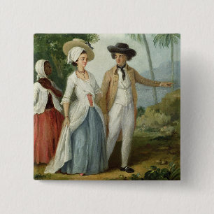 A Planter and his Wife, Attended by a Servant, c.1 15 Cm Square Badge
