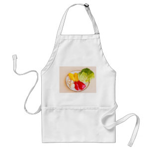 a plate of vegetables on apron