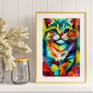  A Playful and Whimsical Colourful Cat  Poster