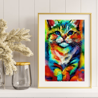 A Playful and Whimsical Colourful Cat Poster