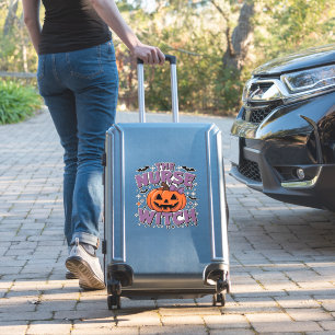 A playful design featuring a pumpkin witch with a