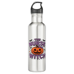 A playful design featuring a pumpkin witch with a  710 ml water bottle