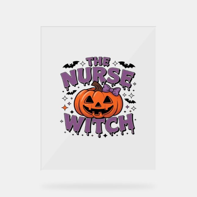 A playful design featuring a pumpkin witch with a  acrylic sign (Front)