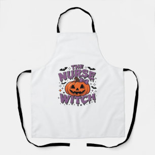 A playful design featuring a pumpkin witch with a apron