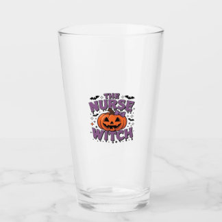 A playful design featuring a pumpkin witch with a  glass