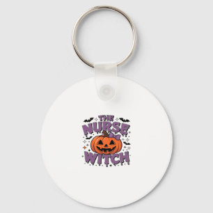 A playful design featuring a pumpkin witch with a  key ring
