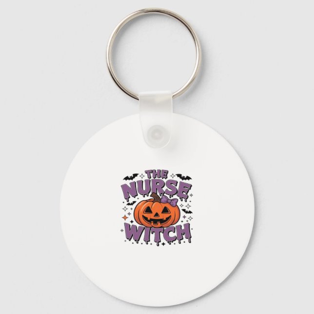 A playful design featuring a pumpkin witch with a  key ring (Front)