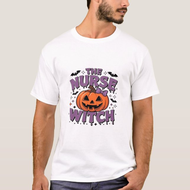 A playful design featuring a pumpkin witch with a  T-Shirt (Front)