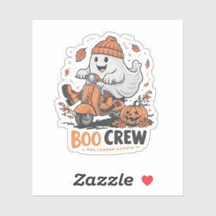 A playful ghost riding a scooter