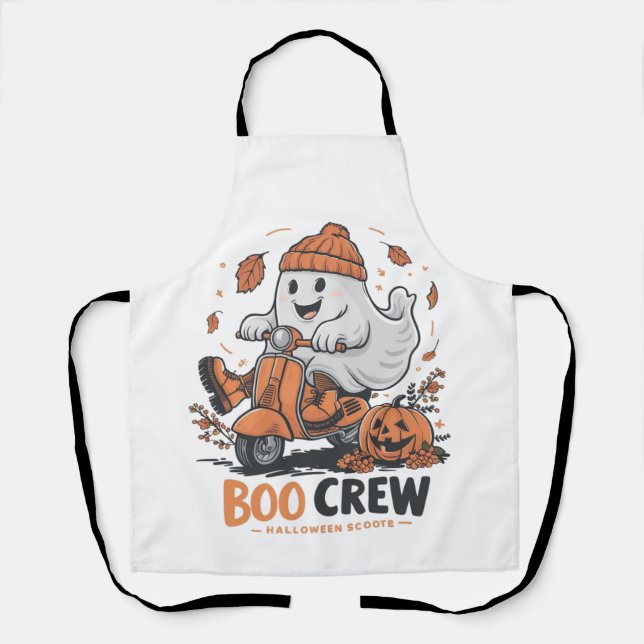 A playful ghost riding a scooter apron (Front)