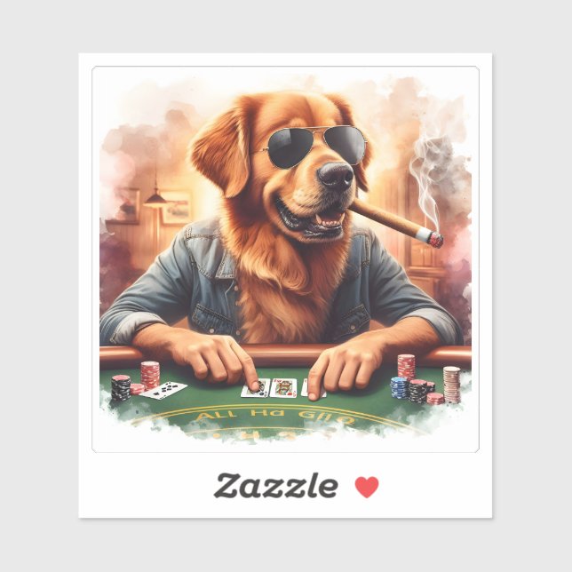 A Playful Golden Retriever at the Poker Table (Sheet)