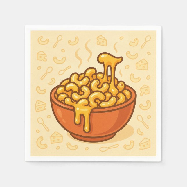 A playful, illustration of Mac and Cheese Napkin (Front)