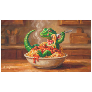 a playful lizard enjoying a delightful pasta tablecloth
