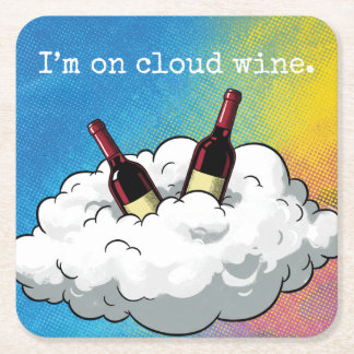 A playful pop-art coaster "On Cloud Wine"