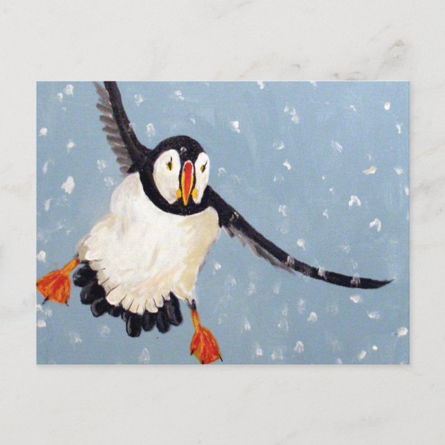 "A Playful Puffin" Horizontal Postcard (Front)