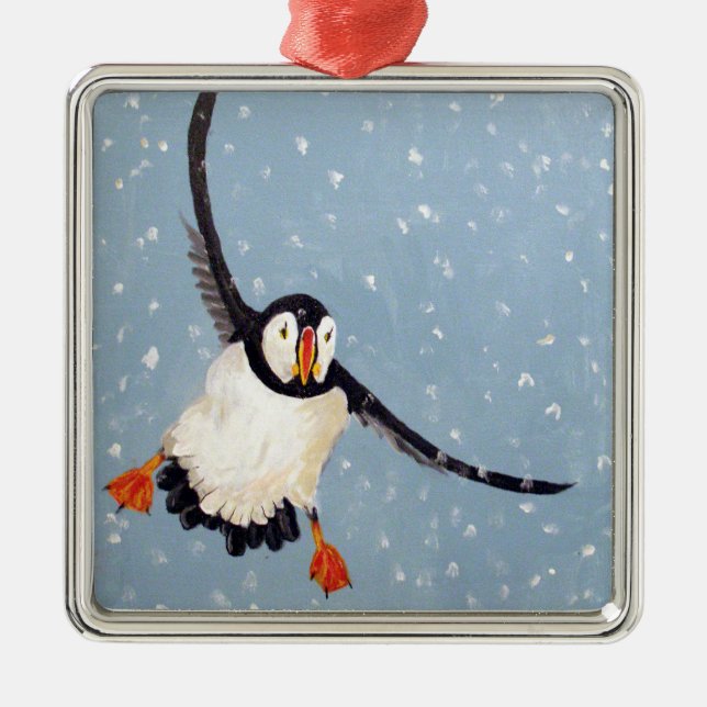 "A Playful Puffin" Square Ornament (Front)